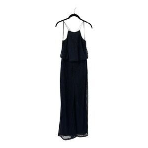 Adrianna Papell Formal‎ Jumpsuit Womens 6 Black Pearl Beaded Evening Wear Zip Up